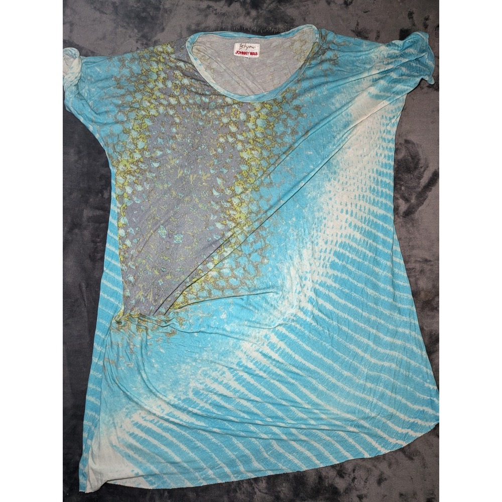 Johnny Was Aqua Blue and Teal Printed Tunic Top